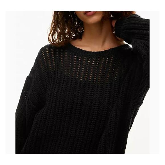 Aritzia Wilfred Free mesh cotton boatneck black afterglow sweater Medium. - Picture 2 of 9
